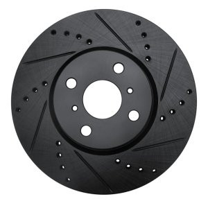 Toyota Yaris Brake Rotor (1) - Front Right - R1 Concepts - Drilled & Slotted - Black - `12-`18